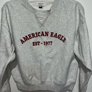 American Eagle Women's Gray Heather Fleece Pullover Cropped Sweatshirt XS NWOT